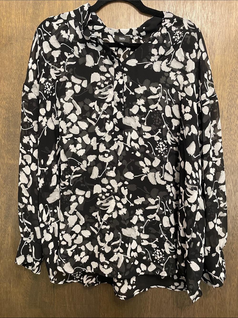 Sheer Black & White Floral Blouse
